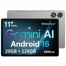 Tablet 11 Zoll mit Hülle, Android 16 System mit Gemini AI, 20GB RAM + 128GB ROM (erweiterbar auf 1TB), 90Hz Display, Unisoc T7250 Octa Core, 13MP + 8MP Kamera, Face ID, Widevine L1, 8800mAh, GPS Angebot bei HelloDeals