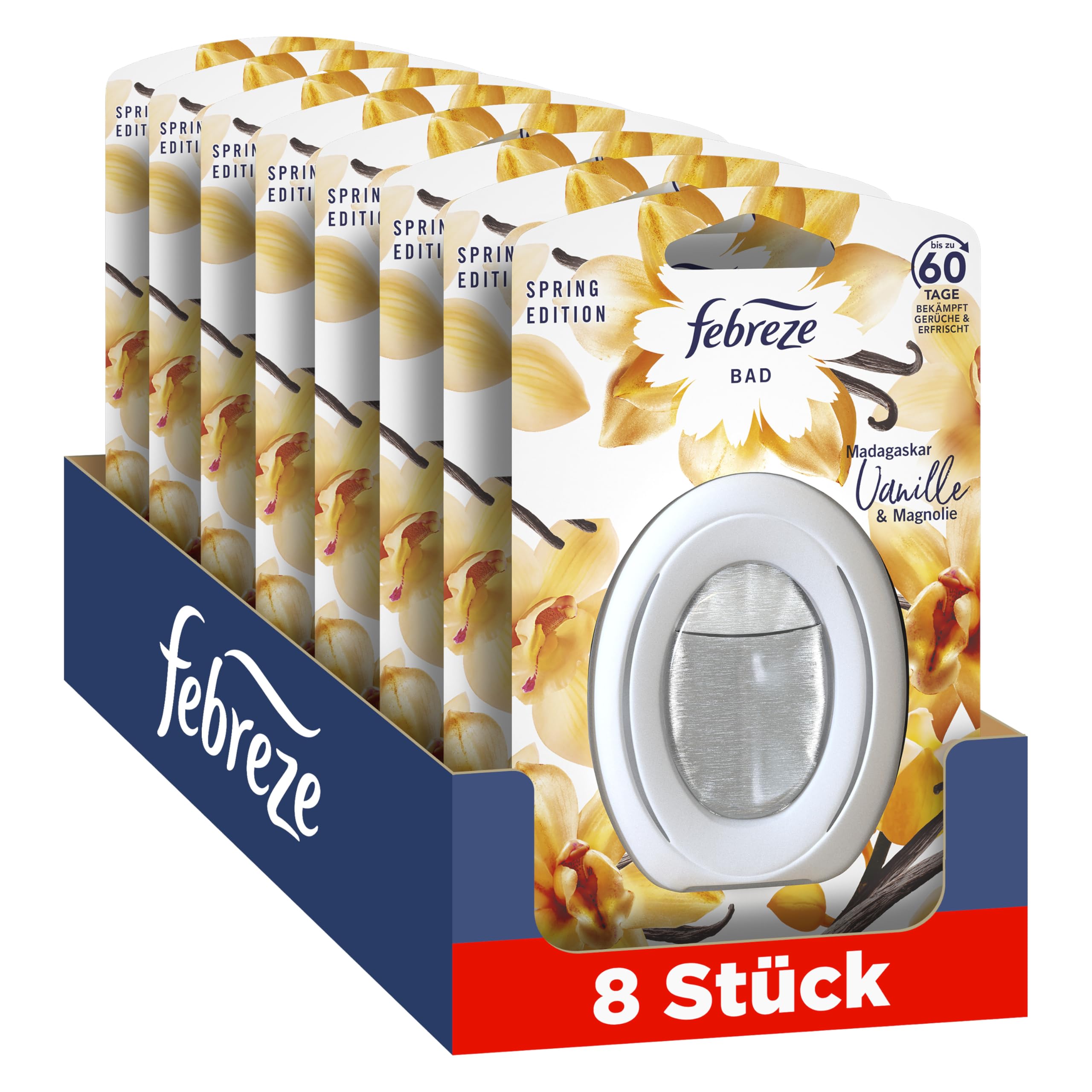 Febreze Madagaskar Vanille Bad Lufterfrischer 8x, kontinuierliche Geruchsbekämpfung und -verhinderung Angebot bei HelloDeals