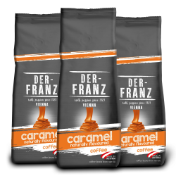 Der-Franz Kaffee, aromatisiert mit Karamaell, Intensität3/5, Arabica und Robusta Kaffeebohnen, 3 x 500 g Karamell 500 g (3er Pack) Angebot bei HelloDeals