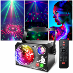 4 in 1 Discokugel, Fwiull DJ Discolicht Partylicht 65 Muster, Musikgesteuert Disco Party Licht, RGB UV Stroboskop, Sprachsteuerte Party Lampe mit 2M USB für Party Fest Klub Halloween Weihnachten Schwarzes Gold Angebot bei HelloDeals