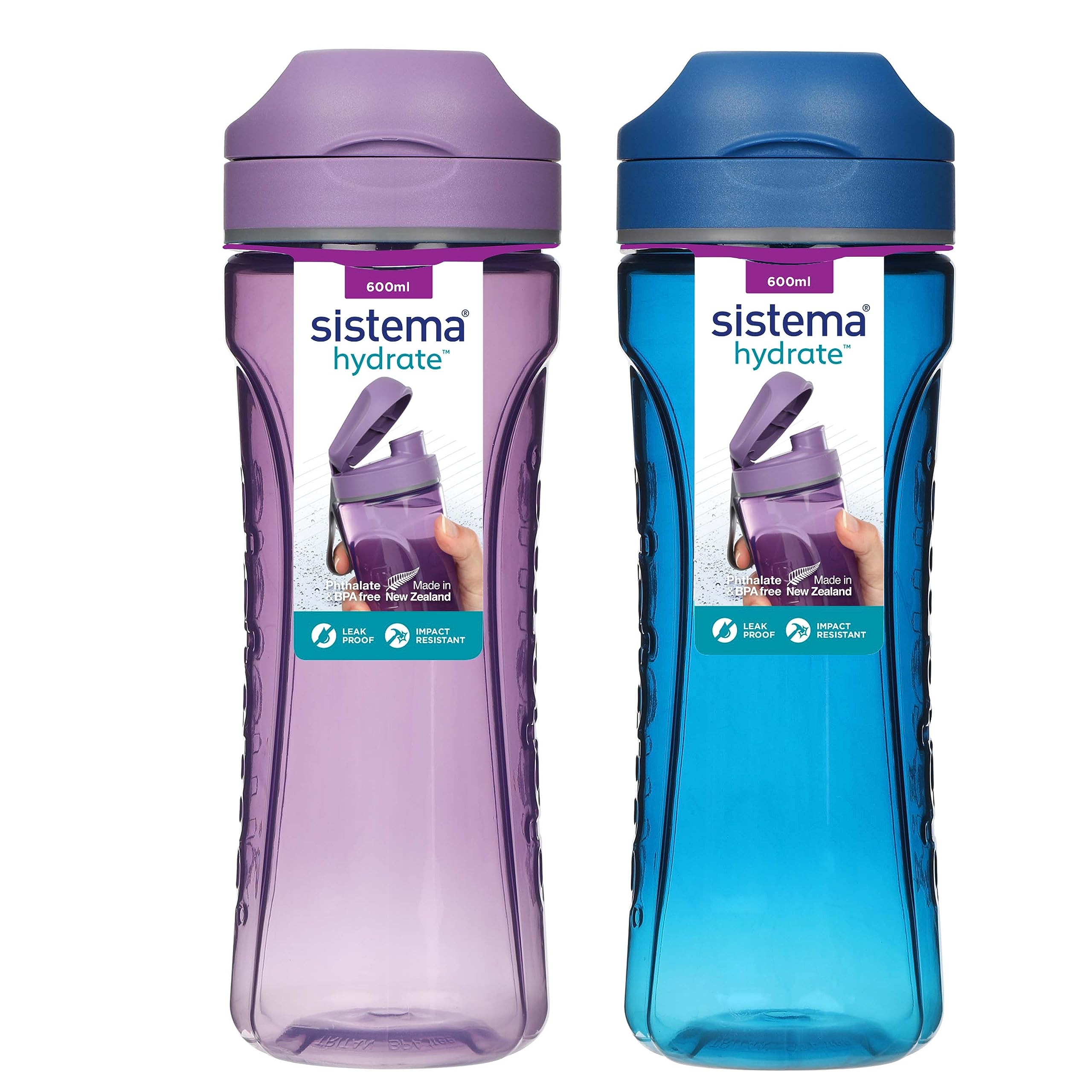 Sistema Hydrate Tritan Swift Wasserflasche | 600 ml | Auslaufsichere Wasserflasche | BPA-frei | Ocean Blue & Misty Purple | 2 Stück 2 x 600 ml Angebot bei HelloDeals