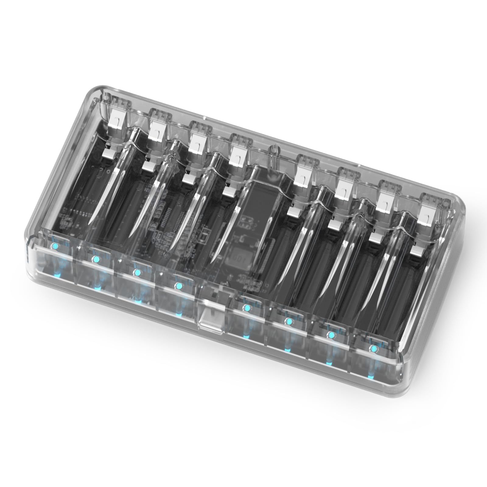 Bevigor Akku Ladegerät für 8 AA- oder AAA-NI-MH-Akkus, Batterie Ladegerät Batterieladegerät für wiederaufladbare AA/AAA, Schnellladung, unbestückt (Transparent) Angebot bei HelloDeals