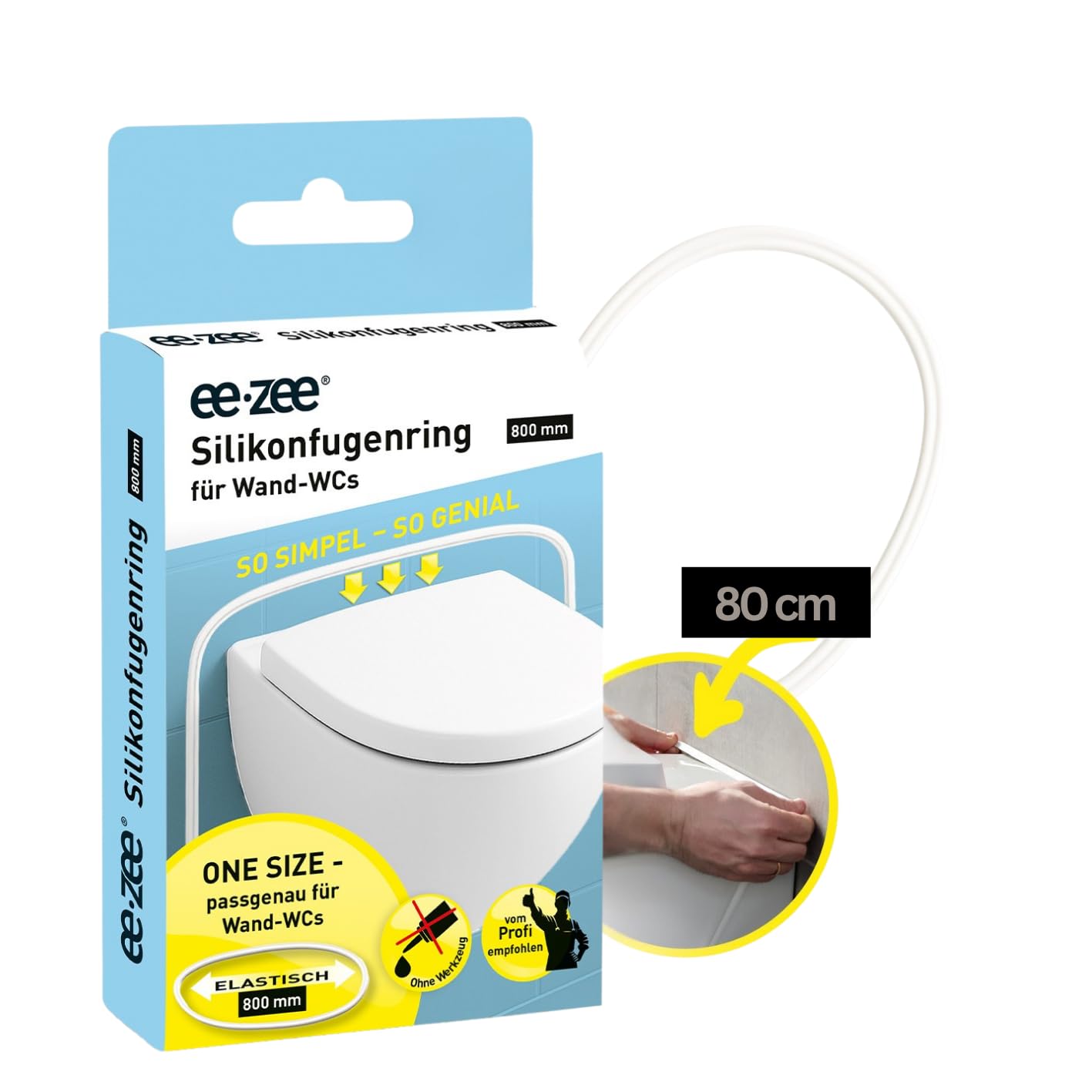 eezee Fugenring 80 cm für WC & Urinal | Die Revolution der Silikonfuge | Schnell montiert, werkzeuglos – Fertigfuge ohne Silikonkartusche | Sauberer Wandanschluss Fugenring WC 80 cm 1 Stück Angebot bei HelloDeals