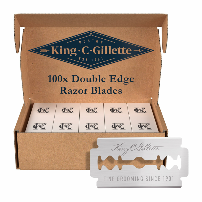 King C. Gillette Rasierklingen — 100 ORIGINAL Ersatzklingen mit Sicherer Doppel-Schneidekante, Rostfreier Edelstahl mit Anti-Reibungsbeschichtung für Mehr Komfort, Rasierhobel Klingen für Männer Angebot bei HelloDeals