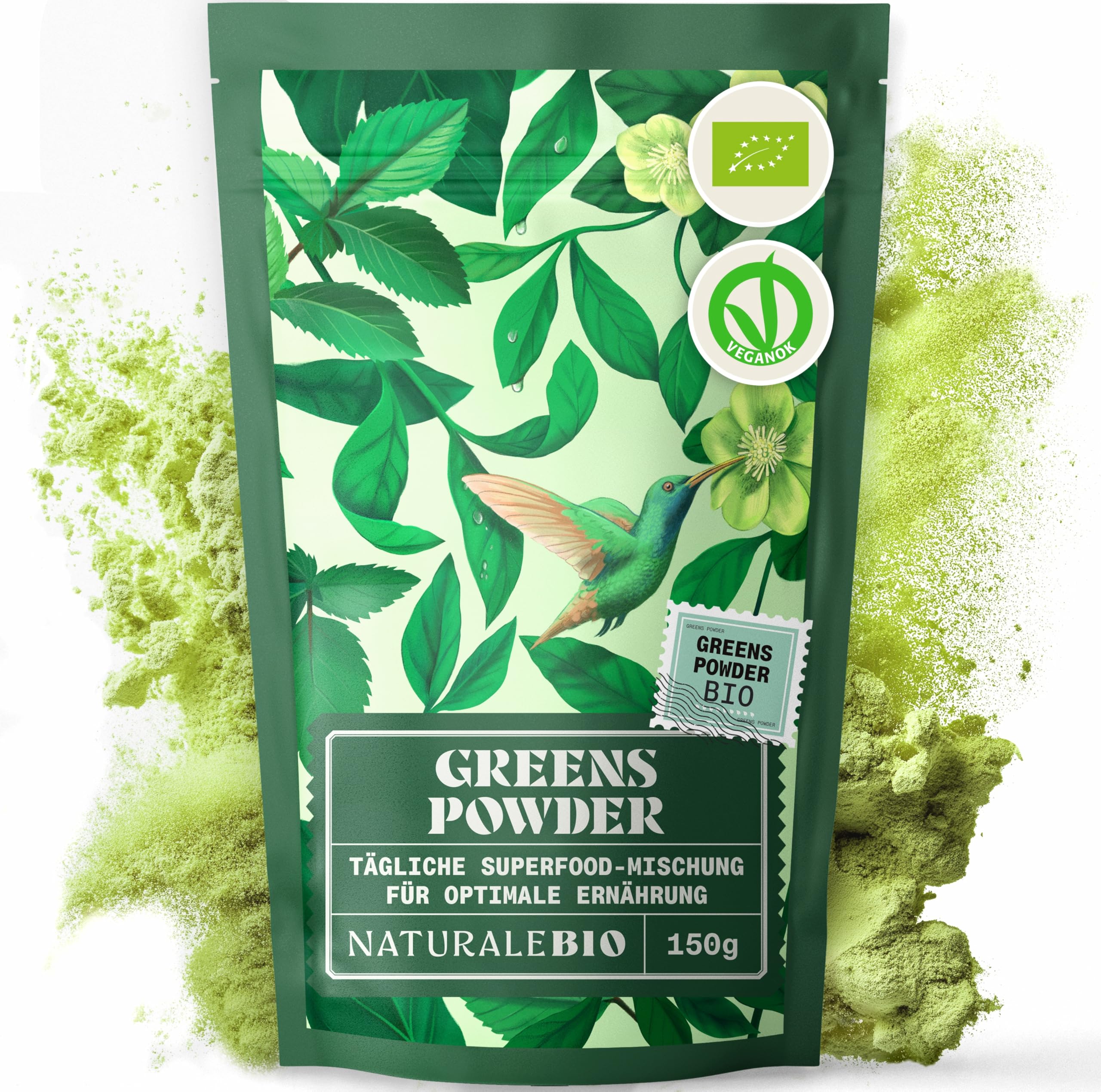 NaturaleBio grünes Entgiftungspulver Bio 150g. 12in1 mit Matcha, Menta, Moringa, Spirulina, Chlorella, Gerstengras und mehr. Vegan. Detox zur Unterstützung der Verdauung und des Immunsystems. Grüne 150 g (1er Pack) Angebot bei HelloDeals