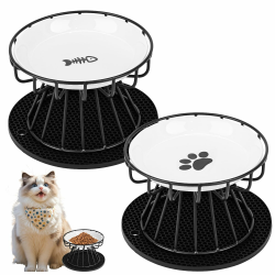Katzennapf Erhöht, 2 Stück Katzennapf aus Keramik mit Napfunterlage Silikon Und Metallständer, Zervixschutz-Katzennapf, 15 cm Durchmesser,10cm Metallständer,Katzennäpfe für Futter Wasser 2 Pack - With Stand Angebot bei HelloDeals