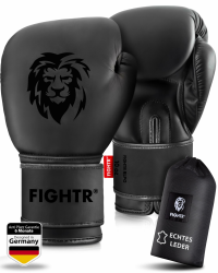 FIGHTR® Pro Boxhandschuhe aus echtem Leder | Männer und Frauen | für Boxen, MMA, Muay Thai, Kickboxen & Kampfsport 10 12 14 16 oz | inkl. Tragetasche 16 oz All Black Angebot bei HelloDeals