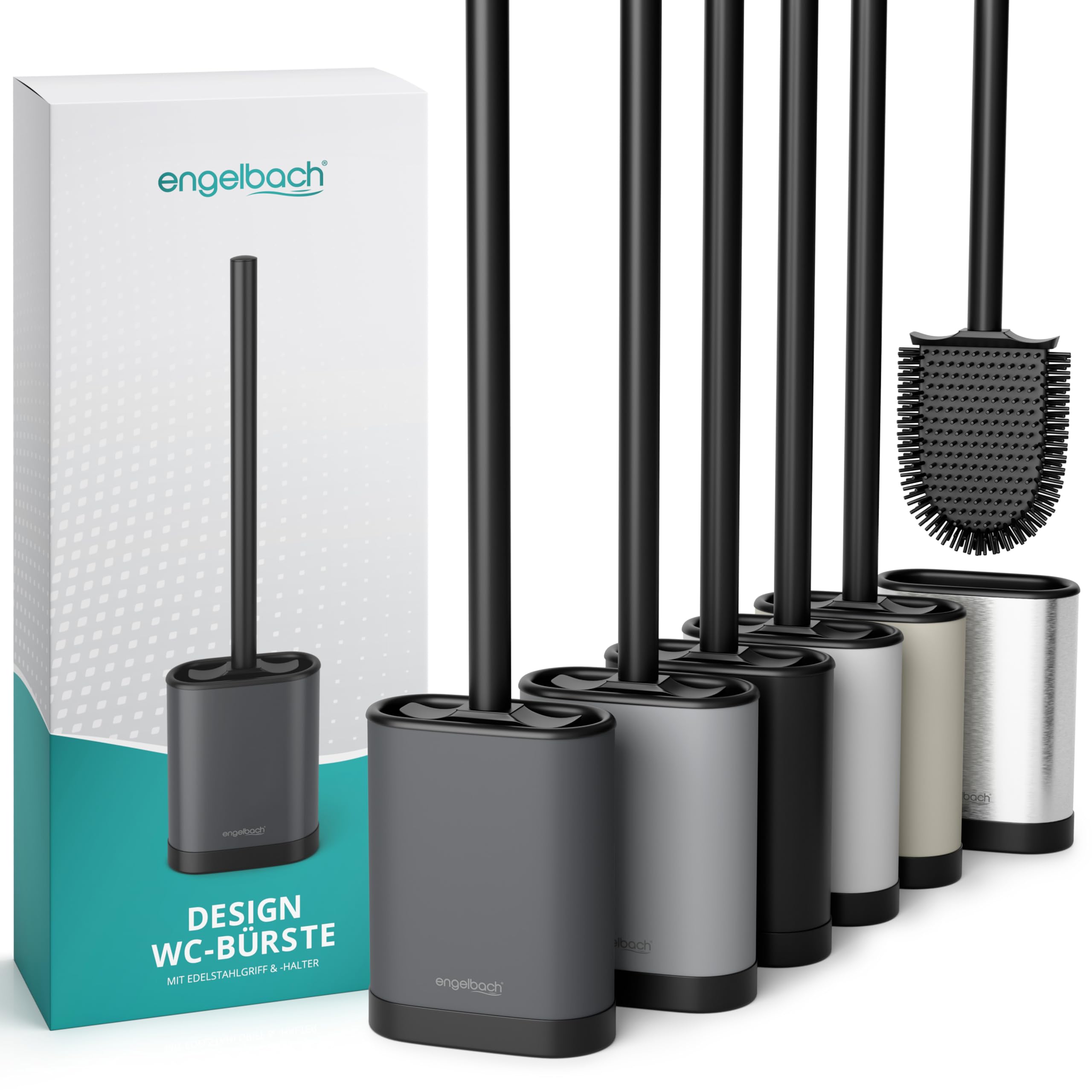 Engelbach® Klobürste Silikon mit Edelstahl Griff & Halter – Antibakterielle Toilettenbürste Wandmontage ohne Bohren – WC Bürste, Toilet Brush inkl. Ersatzbürstenkopf, dunkelgrau Anthrazit Angebot bei HelloDeals