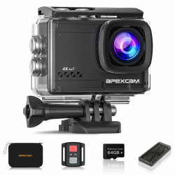 Apexcam M80Air mit 64G Karte Action Cam 4K60FPS 64MP WiFi Sportskamera Unterwasserkamera 40m Wasserdicht EIS Stabilisierung 8X Zoom 2.4G Fernbedienung 2x1350mAh Akkus mit Zubehör-Set M80 AIR mit 64GB Karte Angebot bei HelloDeals