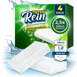 2,5X längere Lebensdauer | Schmutzradierer Schwamm PRO 4 Stück - Radierschwamm | extra langlebiger Zauberschwamm | Magic Eraser Schwamm entfernt Schmutz an Wand, auf Schuhen, in der Küche und Bad Angebot bei HelloDeals