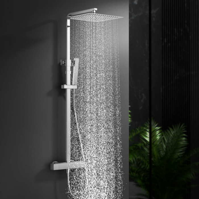 HOMELODY Duscharmatur Komplettset mit Thermostat Chrom - Duschsystem aus Edelstahl mit 30x30CM Kopfbrause - Regendusche Dusche Komplett Eckig Duschset für Modernes Badezimmer 30x30 Eckig Chrom Angebot bei HelloDeals