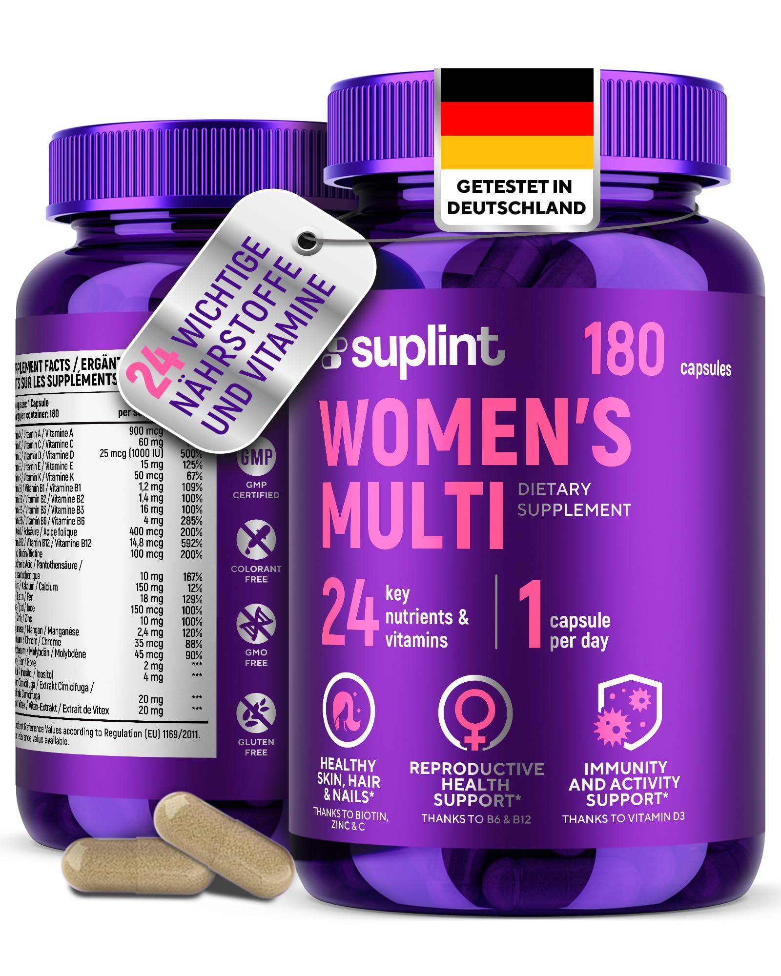 Multivitamin & Mineralien Kapseln hochdosiert für Frauen – A-Z Komplex mit Vitamin B6, Eisen, Zink & Vitex – 180 Kapseln – Premium Multivitamin – All-in-One Vitamine für Frauen Angebot bei HelloDeals