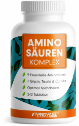 Aminosäuren Komplex hochdosiert - 240 Tabletten - 6.000 mg Aminosäuren pro Tag - 9 essentielle Amino-Säuren + 3 Co-Faktoren: Taurin, Carnitin & Glycin - laborgeprüft mit Zertifikat - 100% vegan 1x 240 Tabletten Angebot bei HelloDeals