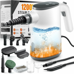 Handdampfreiniger, Dampfreiniger, 650ML Wassertank Dampfreiniger und 11-teiligem Zubehör-Set zum Entfernen von Schmutz und Fett 1200W Angebot bei HelloDeals