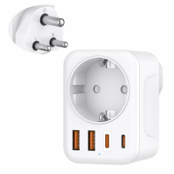Reiseadapter Indien, 5 in 1 Adapter Sri Lanka mit 1 AC & 2 USB-C & 2 USB-A(3.4A), 3-Polig Reisestecker Typ D für Indien, Bangladesch, Irak, Nepal, Nigeria Typ D Typ D (Indien) Angebot bei HelloDeals