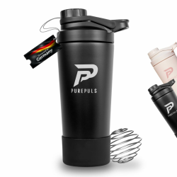 Edelstahl Shaker mit Mix-Ball | Protein Shaker mit 750 ml | BPA-frei & doppelwandig isoliert | Eiskalte Shakes | Auslaufsicherer Eiweiß Shaker für Sportler | Spülmaschinenfest (bis 45°C) Schwarz Angebot bei HelloDeals