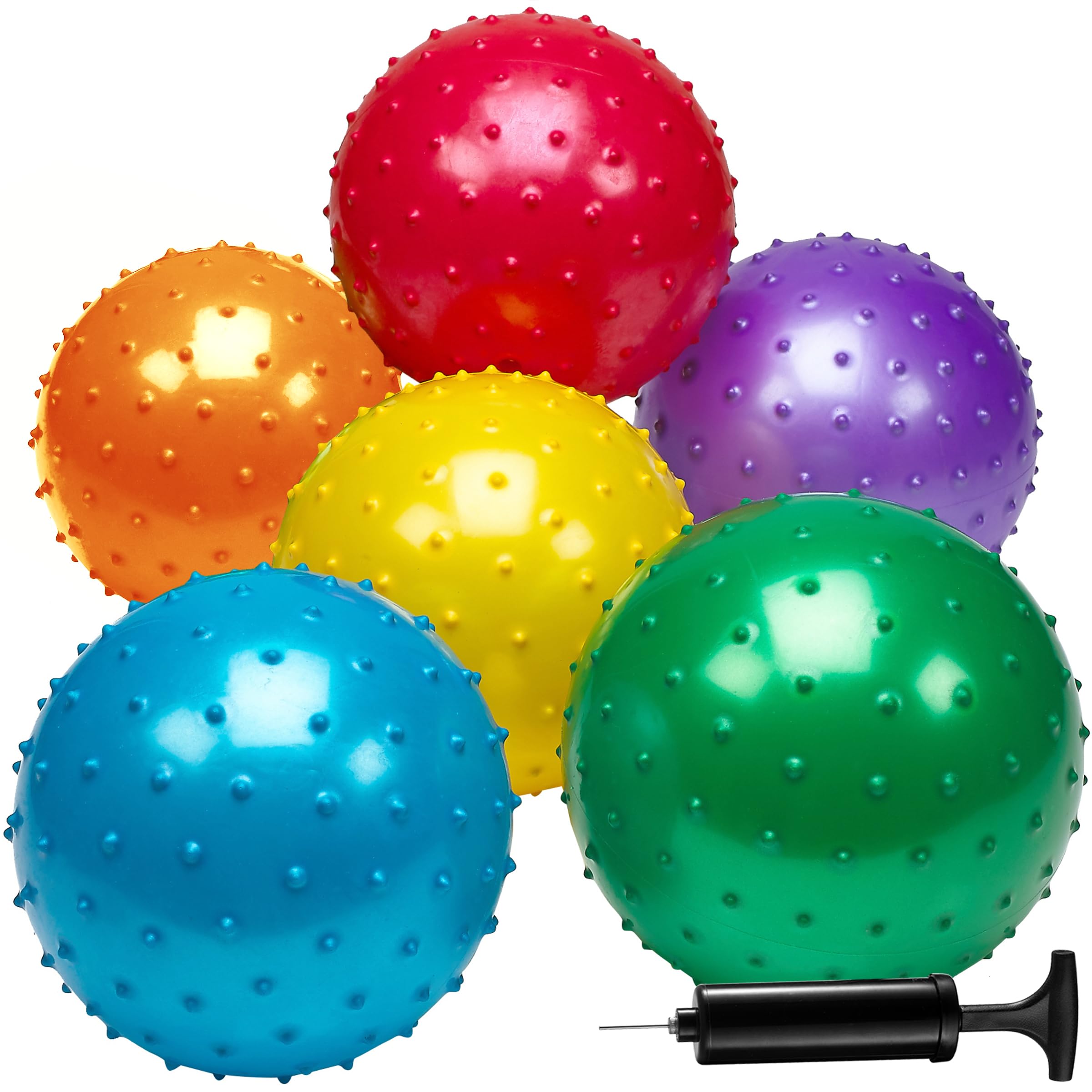 Knobby Balls Bulk Sensory Balls and Spiky Massage Stress Balls, with Pump, Fun Bouncy Ball Party Favors, Stocking Stuffers for Kids, Toddlers by Bedwina (6 Pcs)- 17,8cm Angebot bei HelloDeals