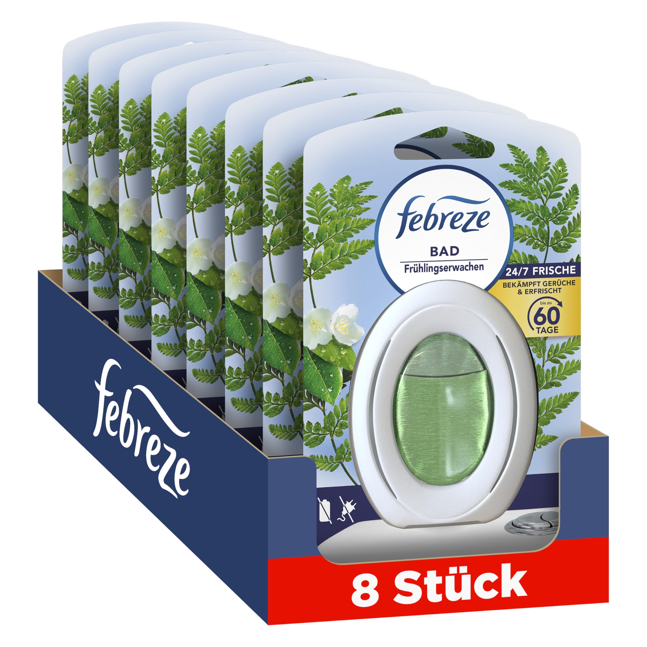 Febreze Frühlingserwachen Bad Lufterfrischer 8x, kontinuierliche Geruchsbekämpfung und -verhinderung Angebot bei HelloDeals