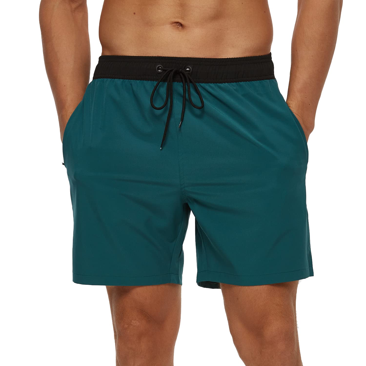 Arcweg Badehose für Herren mit Reißverschlusstasche Atmungsaktiv Wasserabweisend Badeshorts Männer Trainingsshorts Elastisch Verstellbar Mit Tunnelzug Meshfutter XL Schwarz/Dunkelgrün Angebot bei HelloDeals