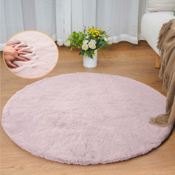 Teppich Schlafzimmer Rund Waschbar Fellteppich Rosa 90 cm Runder Kunstfell Flauschiger Teppich Kinderzimmer Wohnzimmer Weich Deko 90 cm (Rund) Rosa/Altrosa Angebot bei HelloDeals