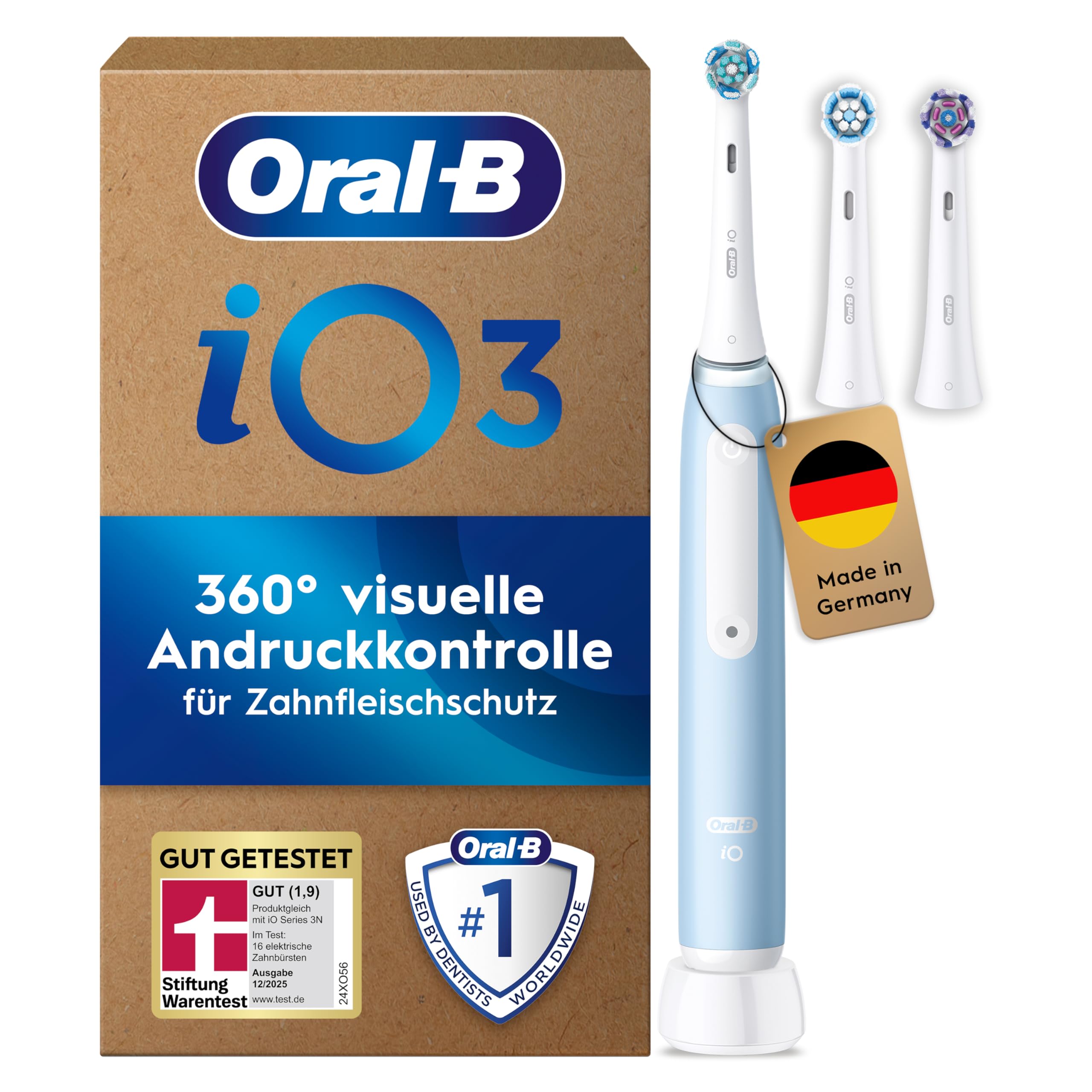 Oral-B iO Series 3 Plus Edition Elektrische Zahnbürste — Electric Toothbrush, Inkl. 3 Aufsteckbürsten, 3 Putzmodi für Zahnpflege — Designed by Braun, GUT GETESTET von STIFTUNG WARENTEST, Hellblau Hellblau 1 Bürste + 3 Köpfe Angebot bei HelloDeals