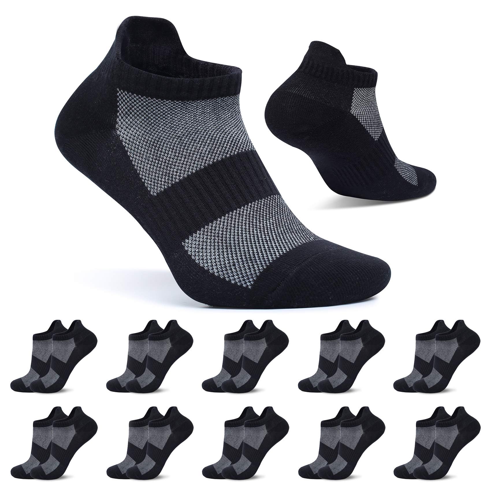 FALARY 10 Paar Sneaker Socken Herren Damen Kurze Socken Baumwolle Sportsocken Atmungsaktive Laufsocken 10x Schwarz 43-46 Angebot bei HelloDeals