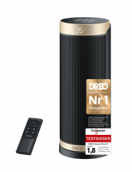 Dreo Heizlüfter Energiesparend, PTC Keramik Heizlüfte Leise, 70° Oszillierend Elektroheizung mit Fernbedienung, 12-Std-Timer, 3 Modus 3 Geschwindigkeit, Überhitzungs-Kippschutz, Solaris Slim H3 Standard Gold Angebot bei HelloDeals