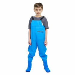 VicBre Kinder-Wathose für Jungen und Mädchen, Reißverschlusstasche,Verstellbare Träger,Rückenschnalle Design,wasserdichte Regenhose mit Stiefeln, Wathose für Jugendliche 33 Blau Angebot bei HelloDeals