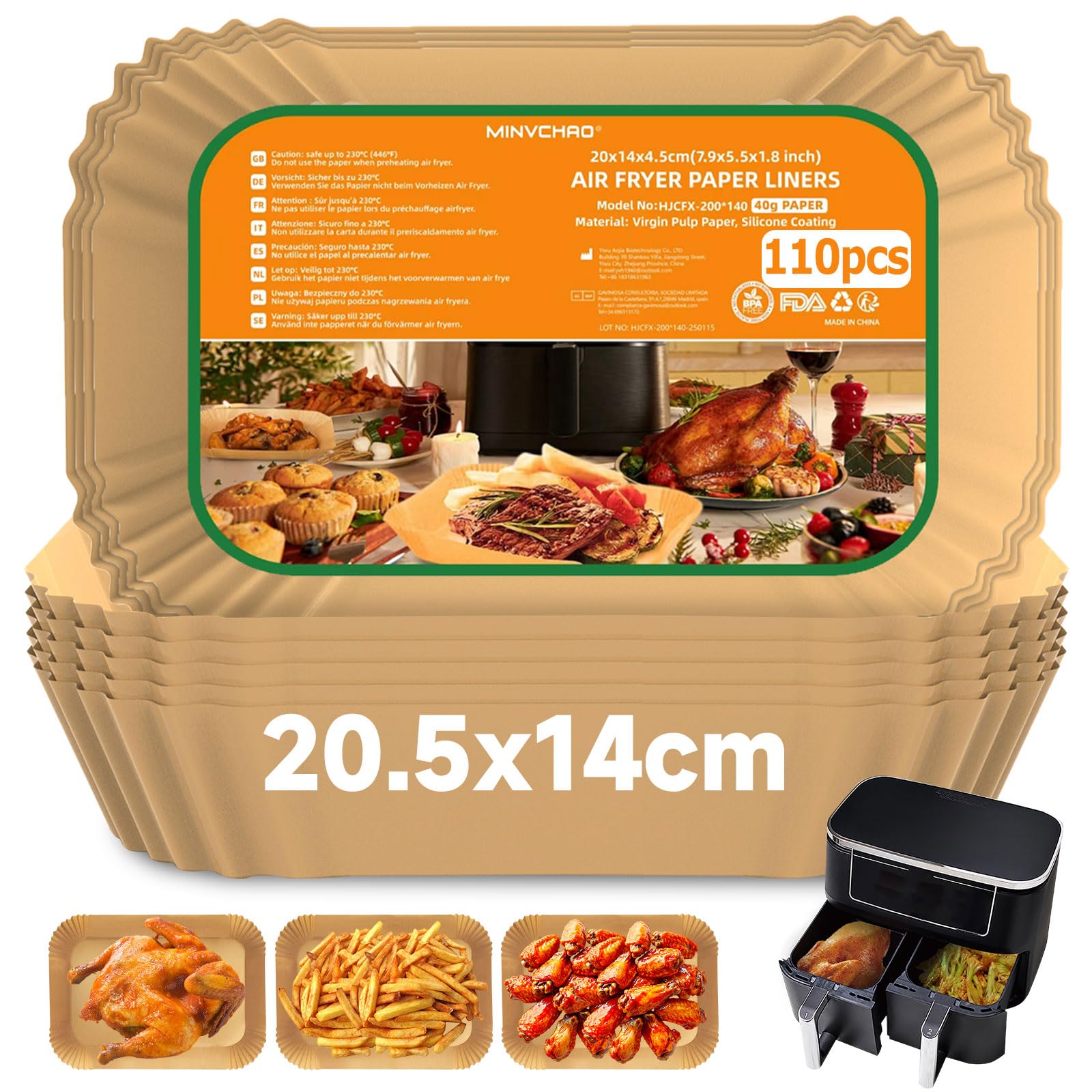 Backpapier für Heißluftfritteuse Ninja Dual Zone AF300EU AF400EU 110 Stück Airfryer Backpapier mit Ninja Doppelkammer und Anderen Dual Zone Air Fryer(Hot Air Fryer) 110 Stück 20,5x14cm Rechteckig Angebot bei HelloDeals
