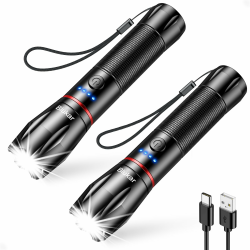 Blukar LED Taschenlampe Aufladbar, 2 Stück 2000L Extrem Helle Zoombare Taschenlampen mit 5 Lichtmodi & Langer Betriebsdauer, IPX6 Wasserdichte Handlampe für Camping, Wandern, Angeln, Notfäll Angebot bei HelloDeals