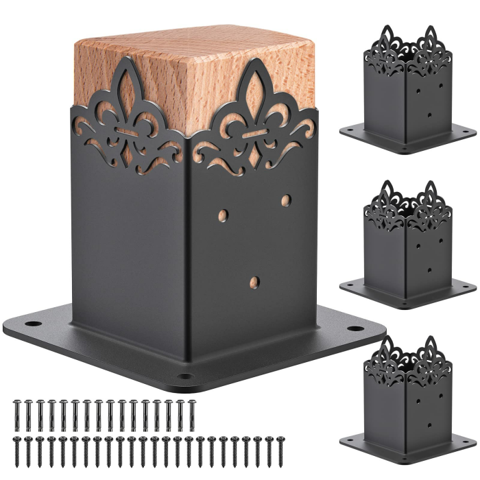 BeneLabel Aufschraubhülse 90 x 90mm, 4er Pfostenhalterung Deckpfostenbasis Pfostenträger Bodenhülse zum Aufschrauben Zaunträger Hülse Bodenplatte für Pavillon Pergola Holzpfosten mit Kreativem Dekor Kreativ-4er Angebot bei HelloDeals