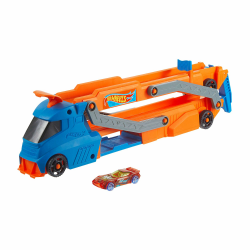 Hot Wheels Spielzeugauto im Maßstab 1:64, eine ca. 76 cm lange Rennstrecke mit einem Starter, Platz für bis zu 9 Autos im Maßstab 1:64, lässt sich mit anderen Sets verbinden, HYT83 Hw City Speed Track Transporter Angebot bei HelloDeals