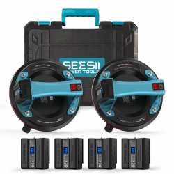 Seesii Akku Saugheber für Fliesen 2er-Set, 200mm Fliesenheber Saugheber Elektrischer mit 4x 2400mAh Akkus, LCD-Anzeige, Tragkraft Max.270KG, Vakuumheber Saugnäpfe für Terrassenplatten, Gas, Marmor 2x Saugheber + 4x Akku Angebot bei HelloDeals