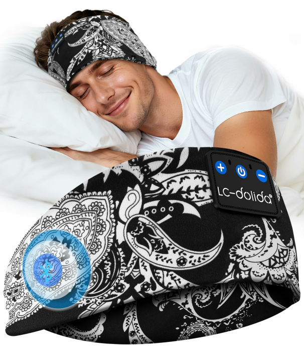 LC-dolida Schlafkopfhörer Bluetooth Stirnband Kopfhörer, Schlafkopfhörer Seitenschläfer Schlaf zum Kopfhörer 15+Std Playtime Schlafstirnband mit HiFi-Stereo für Sport Training,Joggen,Yoga,Reisen schwarze Cashewblüte Angebot bei HelloDeals