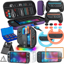 WAXITY Tasche Zubehör Bundle für Nintendo Switch 2, 23-in-1 [Aufladen im Inneren] Reisetasche Tragetasche Set für Switch 2 mit Case, Ladestation, Schutzhülle, Griffe für Joycon (Violett) Angebot bei HelloDeals