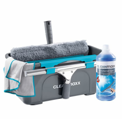 CLEANmaxx Fensterreiniger Set Professional, 13-TLG. | Profi Fensterputzer Set mit Abzieher - für Haus, Auto und Co. | inklusive Fensterwischer, Fensterabzieher, Eimer, Konzentrat, Mikrofasertuch etc. Blau & Grau Professional Set 13 tlg. Angebot bei HelloDeals