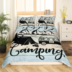 Happy Camping Bettwäsche Set Camper Bettwäsche Sets 135 x 200 cm rustikaler Bauernhaus Trösterbezug Camping Zubehör Bettwäsche Wohnmobil Auto Dekor Bettbezug Regenbogen Vintage Bettbezug aus Holz Multi 29 135*200+80*80*1 Angebot bei HelloDeals