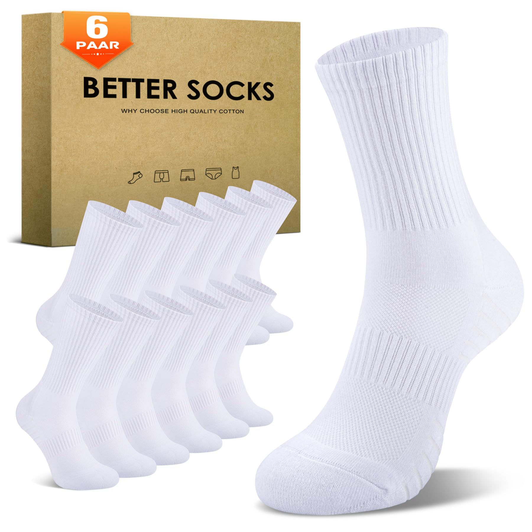 Tennissocken Herren Damen (6/12 Paar) Sportsocken Gepolstert Laufsocken Schwarz Weiß Grau 35-38 Weiß Angebot bei HelloDeals