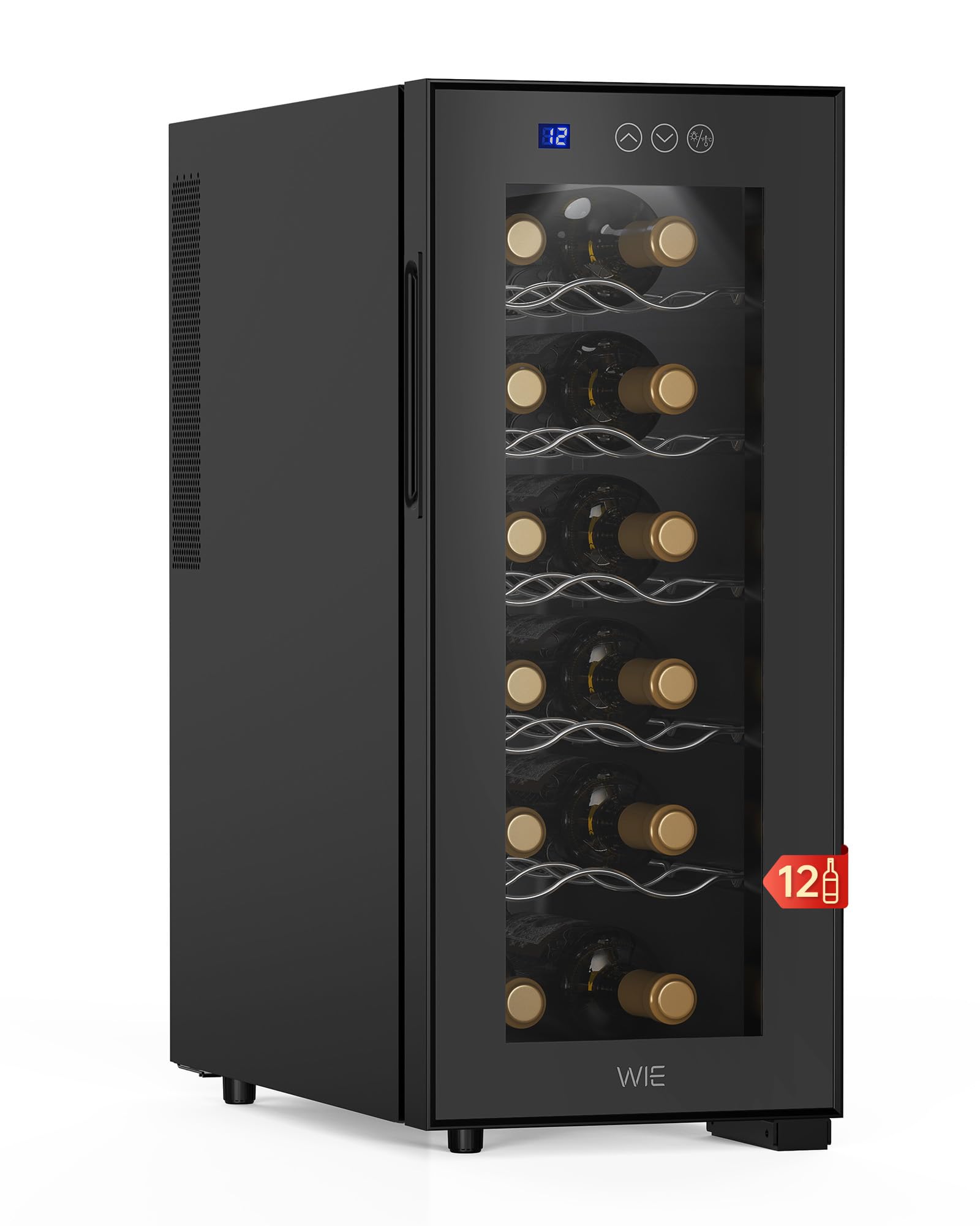 WIE Weinkühlschrank 1 Zonen 33 Liter 12 Flaschen Getränkekühlschrank Weinschrank Klein Wein-Kühlschrank Mini mit Glastür Vollglas-Designtür mit LED Touchpanel Anti-UV Wine Fridge Angebot bei HelloDeals