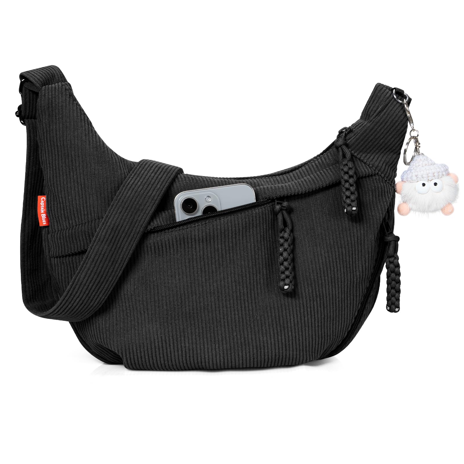 Captain Blues Umhängetasche Damen Crossbody Bag Cord Tasche Halbmond Tasche Damen, Verstellbare Schultertasche mit Reißverschluss und Baumwollfutter, Ideal für Arbeit, Reisen und Uni Schwarz Angebot bei HelloDeals