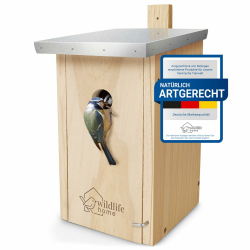WILDLIFE HOME Nistkasten Meisen mit Metalldach für Blaumeisen & Co. I nach NABU aus verschraubtem Massiv-Holz I Wetterfest & Unbehandelt I Vogelhaus zum Aufhängen Blaumeisen Nistkasten Angebot bei HelloDeals