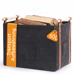Holzkorb 60L Kaminholzkorb Filzkorb für Kaminholz 4mm Dicker Brennholzkorb mit Holzgriff Feuerholzkorb mit Doppelt Verstärkten Leder Faltbarer Korb für Kaminholz Angebot bei HelloDeals
