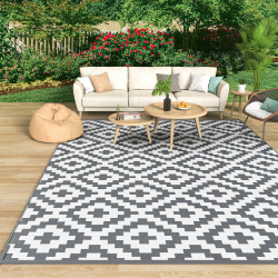MOKANI Outdoor Teppich Wetterfest 120x180cm, Kunststoff Stroh Reversible Matte UV-beständig Camping Patio Wasserdichter Außenbereich für Balkon Terrasse Pinic Grau & Weiß 120 x 180 cm Angebot bei HelloDeals
