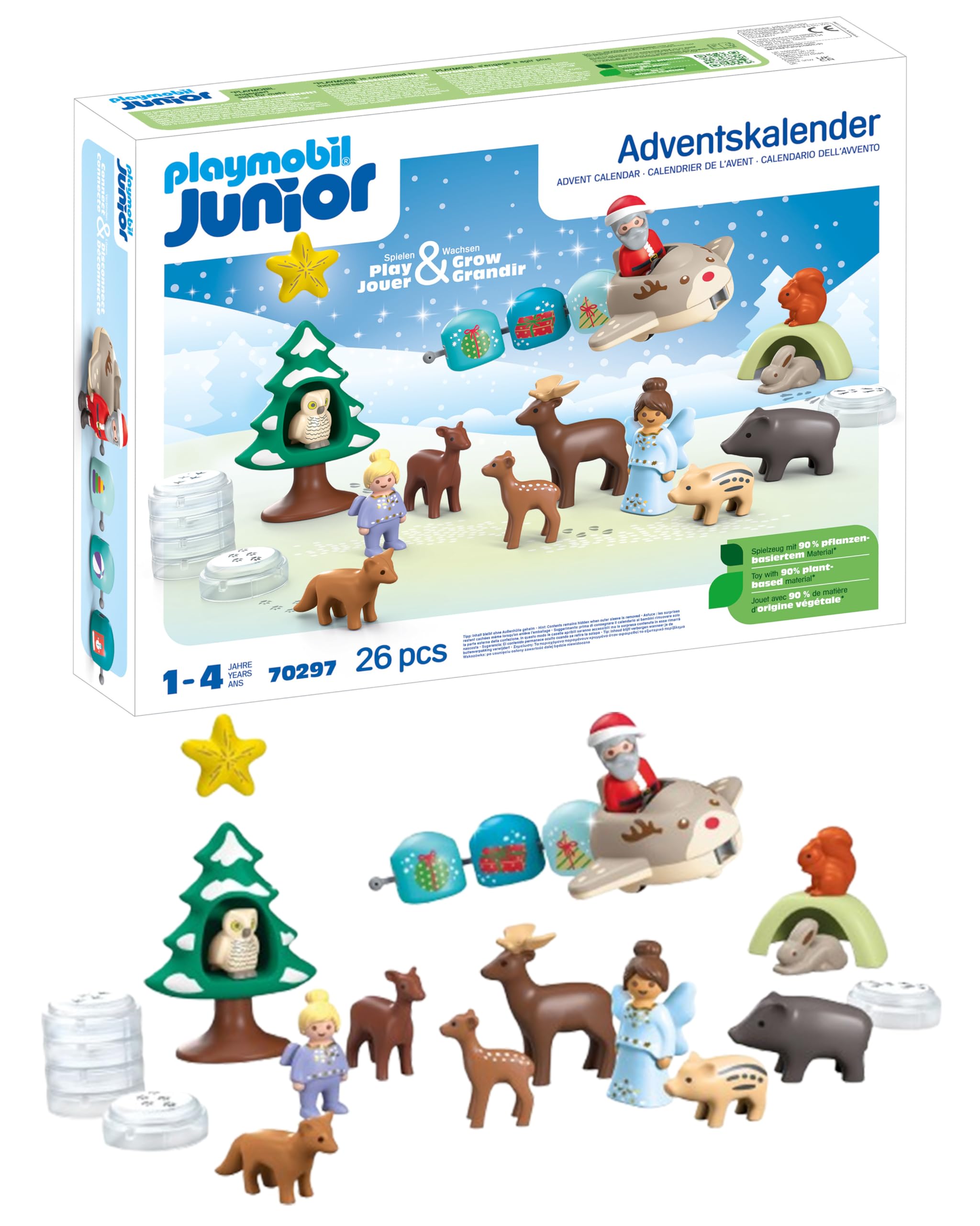 PLAYMOBIL JUNIOR | nachhaltiger Adventskalender für Kinder ab 1 Jahr | Schneeweihnacht | aus über 90% biobasiertem Kunststoff für sicheres Spielen | 70297 JUNIOR Adventskalender Angebot bei HelloDeals