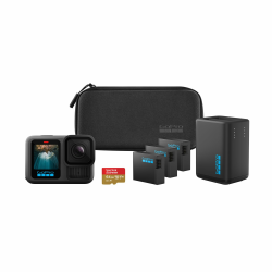 GoPro HERO13 Black Extended Power Bundle – Dualladegerät, 3 Enduro Akkus, 1 Gebogene Klebehalterung, MicroSD-Karte mit 64 GB, Befestigungsclip + Flügelschraube, 2 USB-C-Kabel, Kamera-Case Hero 13 - Power Bundle Angebot bei HelloDeals