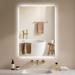 Badspiegel-mit-Beleuchtung 40x60cm - Badezimmerspiegel LED Badezimmer Spiegel mit Beleuchtung, Touch-Schalter, Dimmbar, 3 Lichtfarben, Wandspiegel Led-Spiegel-Bad Horizontal/Vertikal 3 Lichtfarben 40L x 60B cm Angebot bei HelloDeals