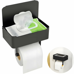 Toilettenpapierhalter mit Feuchttücherbox, Gypie Toilettenpapierhalter Ohne Bohren, Klopapierhalter Schwarz, 304 Edelstahl Klorollenhalter, Wc Papier Halterung für Badezimmer, Selbstklebend or Bohren Schwarz Mit Feuchttücherbox Angebot bei HelloDeals