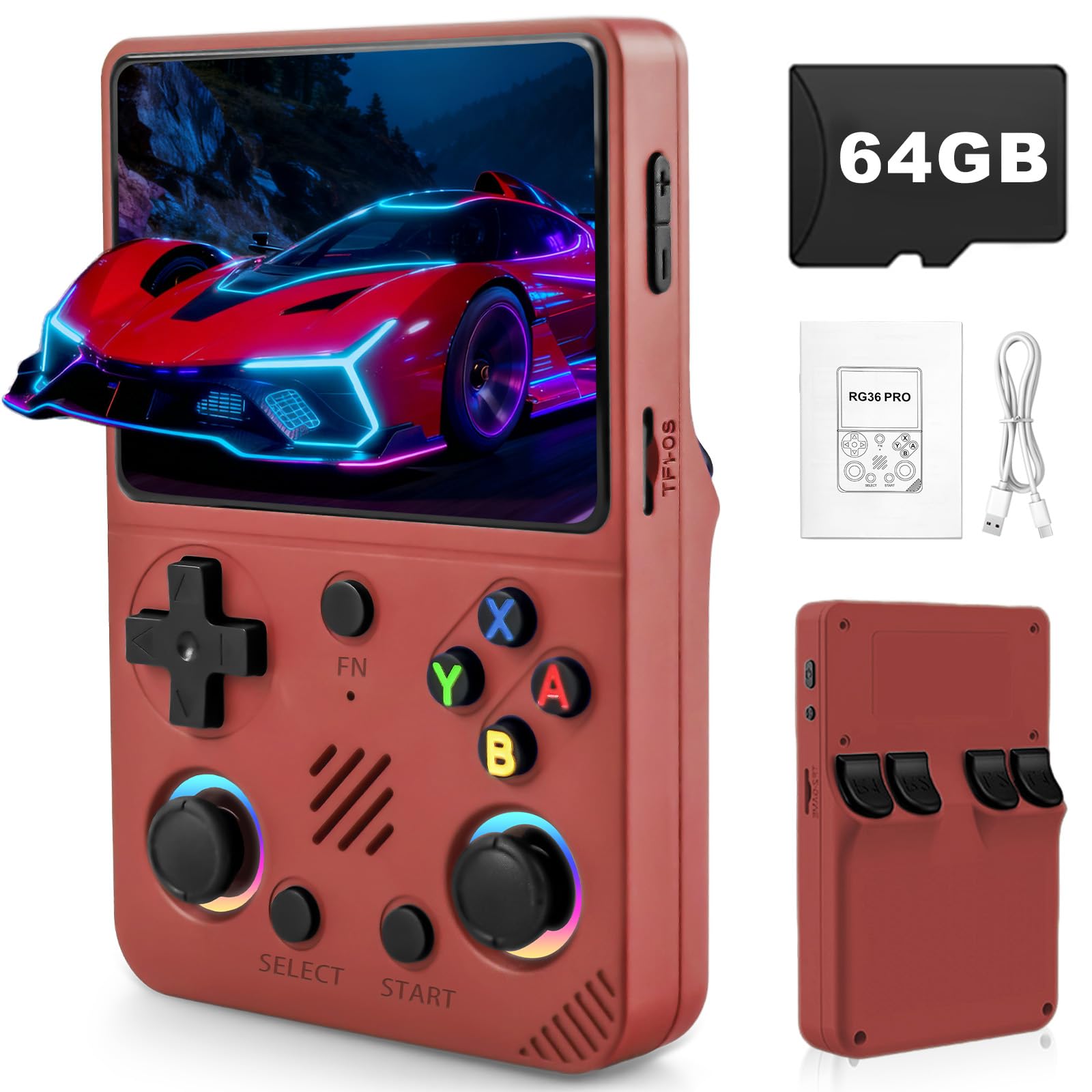 RG36PRO Retro Video Game Console-Support 30000+ Classic Games,3.5" IPS Screen,Open Source System,64G TF Card,3000mAh Battery,Portable Console for Teen Or Partner - Gift for Christmas - Red Red-64G Angebot bei HelloDeals