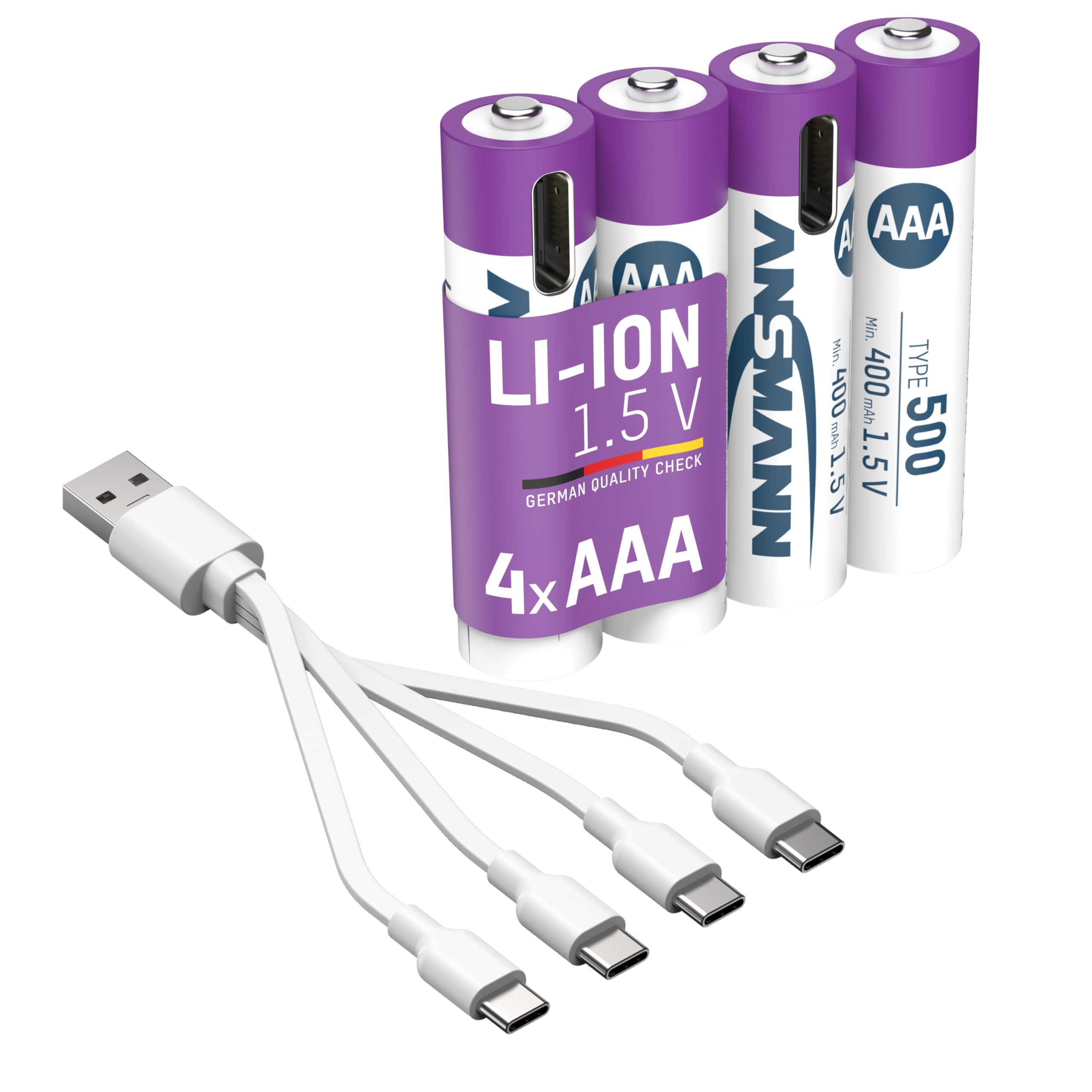 ANSMANN Akku Micro AAA Typ-C Anschluss Li-Ion 400mAh 1,5V, 4 Stück, wiederaufladbar, LED-Ladeanzeige, für Fernbedienung, Controller, Spielzeug, Funkgerät uvm Angebot bei HelloDeals