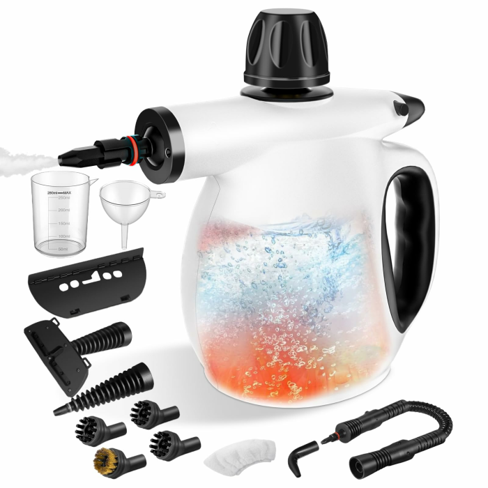 Handdampfreiniger, Dampfreiniger, Reinigungsdampfer, Tragbarer Mehrzweck-Dampfreiniger mit Sicherheitsschloss und 12-teiligem Zubehör-Set zum Entfernen von Schmutz, Fett, 3 Bar Dampfdruck 350ML 1300W Angebot bei HelloDeals